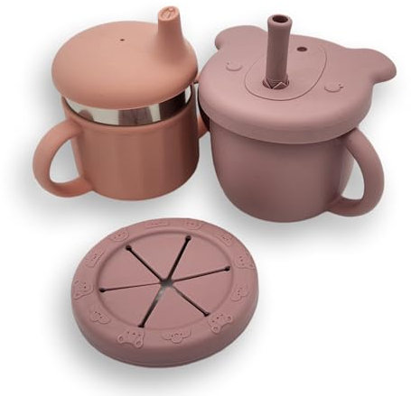 2 Vasos Aprendizaje Bebé, Vasos de Silicona Bébe, Vaso con Asa antigoteo, Pack de Vaso Antiderrame y Taza Aprendizaje 2 en 1, Magic Cup Baby, Taza convertible para beber y comer. (NIÑAS)