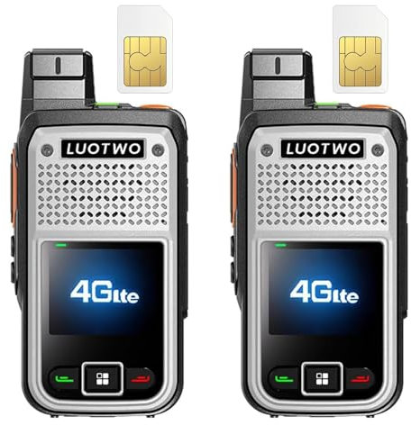 LUOTWO W500 2-Pack globale Walkie Talkie 4G PoC Radio con schede SIM Copertura nazionale Gamma di comunicazione illimitata PTT Radio 4G LTE bidirezionale per adulti Interfono a lungo raggio 5000km