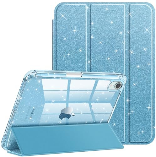Fintie Hybrid Hülle für iPad mini 7 (A17 Pro) 2024 / iPad mini 6. Generation 2021 8.3 Zoll mit Stifthalter - Stoßfeste Schutzhülle mit transparenter Hartschale auf der Rückseite, Glitzer Blau