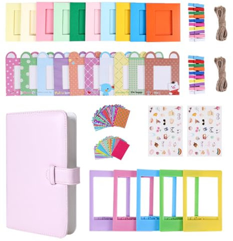 Instant Camera Accessories Bundle Compatible with Fujifilm Instax Mini 9 8 11 12 70 90 Camera Include Mini Photo Album, Film Frames, Wall Hang Frames, Border Stickers (Pink)
