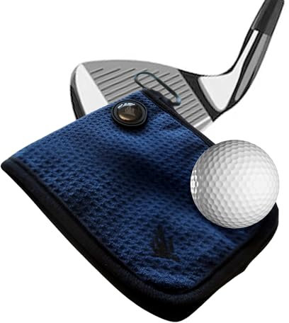 SWIFTEE Golf Ball Pouch Towel with Magnet, Ball Marker and Wet/Dry Liner (Blue)