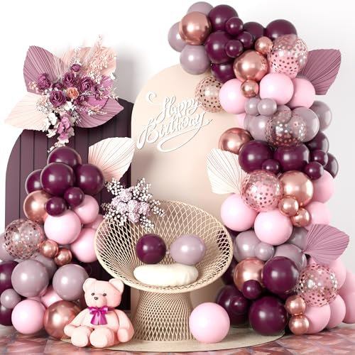 Luftballon Girlande Burgunder Rot Rosa Rosegold, Burgunderrot Altrosa Pastell Rosa Rosegold Konfetti Ballon Girlande Set für Mädchen Frau Geburtstag Hochzeit Babyparty Verlobung Party Deko