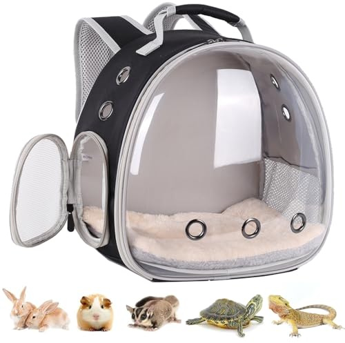 Kleintiertransporter Tragbare kleine Tier Rucksack Reise atmungsaktive Haustier Trägertasche Käfige für Meeresschwein, Kaninchen, bärtigen Drachen, Eichhörnchen, Schildkröte (schwarz, NE)