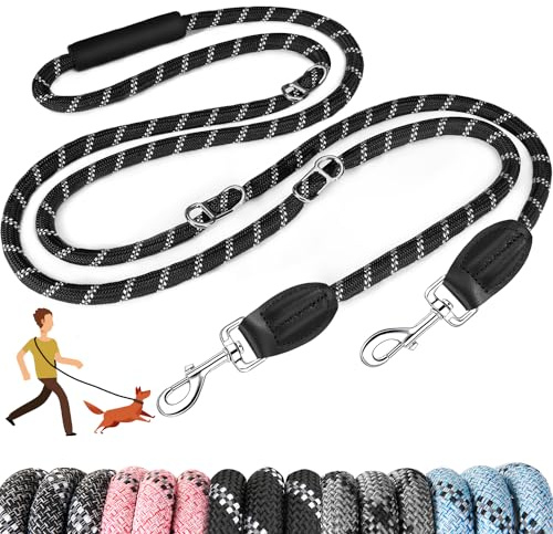 SlowTon Hands Free Hundeleine 10ft, Multifunktionale Nylon-Doppelleine für Hunde Tangle Free Reflektierende Hundetrainingsleine Hundeleine mit Verstellbarer Taille für mittelgroße Hunde Gehen Laufen