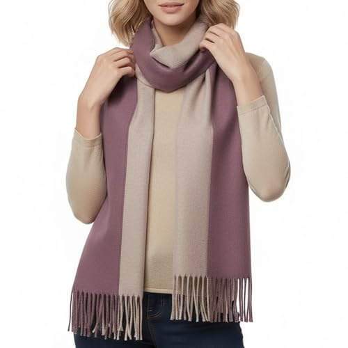 PFLife Sciarpa Lana Donna 200×70 cm Effetto Cachemire Calda Morbida Oversize Reversibile Con Frange Scatola Regalo