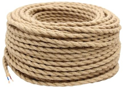 Harilla Lampenkabel Gedreht Hanfseil Textilkabel Stromkabel Zwillingsleitung für Lampenmontage für Dekoration Beleuchtung Gastronomie Wohnräume