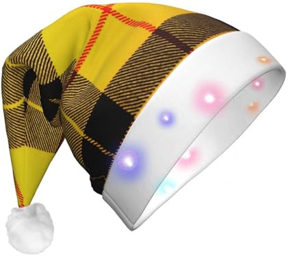 ssmbnvv Weihnachtsmütze mit 3 Blitzmodi, Plüsch, festliche Weihnachtsmütze für Partys, Events, Gelb / Grau / Schwarz