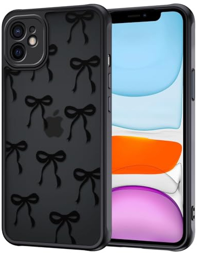 TVVTPU Handy Hülle für iPhone 11 mit Vollständiger Kameraschutz, Aesthetic Motiv Schleifen Muster Handyhülle Anti-Fingerabdruck Matt Transluzente Rückseite Stoßfest Kratzfest Case, Schwarz