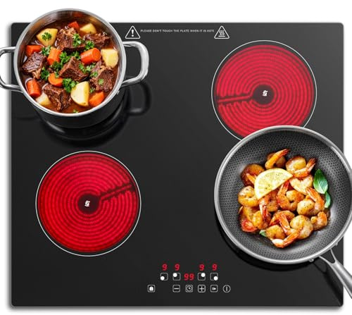 KICHPOWER Plaque Vitrocéramique 4 Feux, Plaque de Cuisson 60cm Encastrable, Commande Tactile, 6000W, 9 Niveaux de Puissance, Minuterie 1-99 min, Compatible Tous Récipients