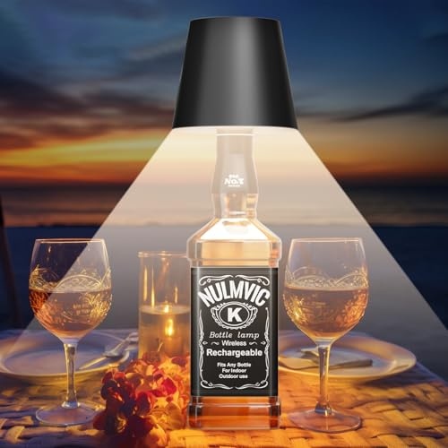 nulmvic Wireless Bottle Lamp,Touch Control Table Lamp, Dimmable 3 Color Temperatures,Wine Bottle Light for Bars,Restaurants,Outdoor,Decor(Black)