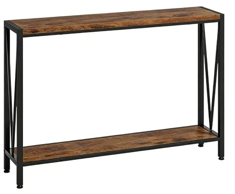WPWSDWMX Console Rustique, Table D'appoint Étroite a 2 Niveaux en Bois et Métal avec Design en V, pour Entrée, Couloir et Salon(Brown,120cm/47in)