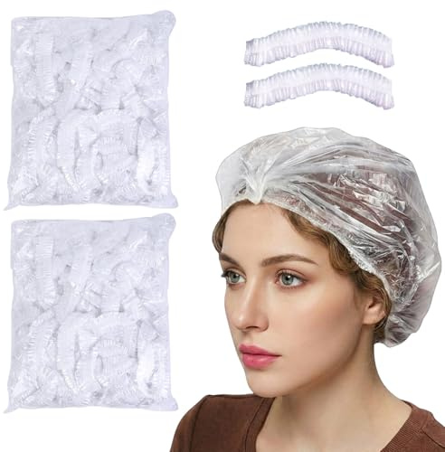 MNYXIS 200PCS Cuffie per Capelli da Doccia Monouso,Cuffia da Doccia Monouso Addensato,Trasparente Monouso Doccia,Plastica, Impermeabile,per DocciaHotel Spa e Parrucchiere