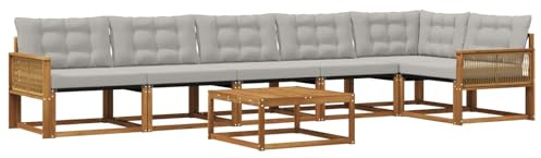 vidaXL Outdoor-Sofagarnitur mit Kissen 7 pcs Natürlich und Hellgrau, Garten Sofa für draußen, modernes Lounge Set, langlebige Möbel für die Terrasse, bequemes Sitzen