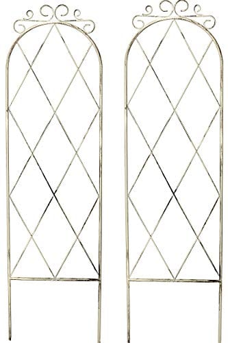 RUDDINGS WOOD Set of 2 x Vintage Style Garden Pot Trellises - White Trellis Climbing Plant Support Frames