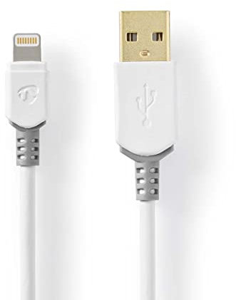 NEDIS Cavo USB | USB 2.0 | Apple Lightning 8-Pin | USB-A maschio | 480 Mbps | 12 W | Placcato oro | Tondo | PVC | Grigio/Bianco | Confezione con vetrina 2.00 m 2.00 m