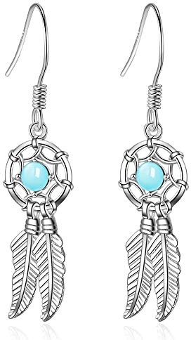 Pendientes largos vintage con cuentas de cristal azul para mujer, atrapasueños, aretes de plumas, joyería bohemia oorbellen, Cristal, Crystal