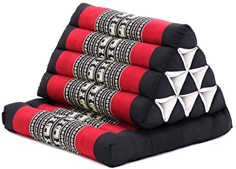 Leewadee Thai-Kissen Falt-Matratze Chill-Out Klapp-Matte Gepolsterte Lesestütze Boden-Liege-Matte mit Dreieck-Kissen Thai-Matte, Kapok, 75 x 50 cm, Schwarz Rot