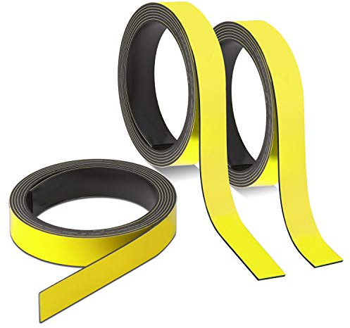 3x Magnet-Streifen Gelb I ca. 1 cm x 1 m Magnetband zum markieren einteilen auf Whiteboards Lager-Regale Kalender I Magnet-Etiketten I mag239