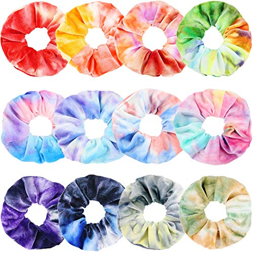 VENUSTE Batik Haargummis Scrunchies aus Samt für Frauen Mädchen, Pastellfarben Weiche elastische Haarbänder Haarschmuck, Tie-dye, 12 Stück