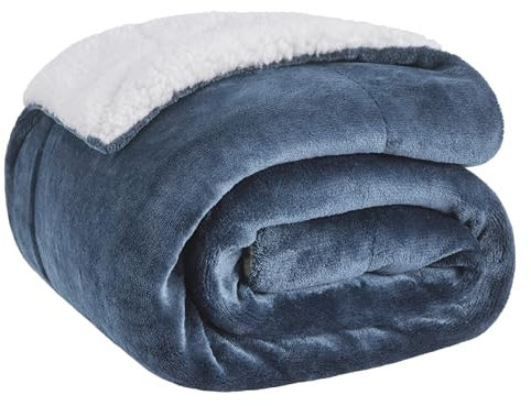 Bedsure Sherpa Fleece Throw Blanket - Thick and Warm, Fluffy Microfiber Solid & Soft Blankets for Bed and Couch Double/Twin Size, Slate Blue, 150x200cm