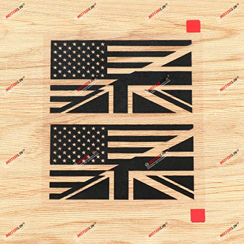 Amerikanische Britische Flagge Verschmolzen UK USA Union Jack Aufkleber Sticker Vinyl - 2er Pack Schwarz, 10,2 cm - ohne Hintergrund für Auto Boot Laptop