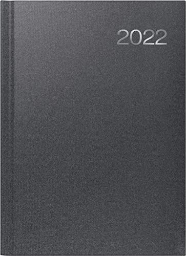 BRUNNEN 1076361902 Buchkalender Modell 763, 2 Seiten = 1 Woche, 210 x 290 mm, Bucheinbandstoff Metallico vulkanschwarz, Kalendarium 2022
