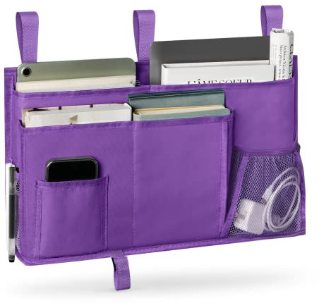 hizgo Comodino, organizer da appendere al letto, con 8 tasche per dormitorio universitario, letto a castello/soppalco, binario per letto ospedaliero, campeggio (viola)