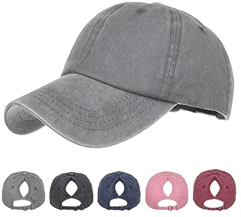 TMEOG Baseball Cap Damen Basecap Frauen Kappe mit Netz Pferdeschwanz Cap mit Loch für Zopf Baseballkappe Sommer Cappy Unifarben Sportkappe Atmungsaktiv(Grau)