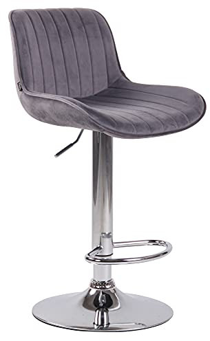 CLP Barhocker Lentini Samt I Thekenhocker Höhenverstellbar I Barstuhl Mit Fußstütze I 360° Drehbar I Tresenhocker Mit Trompetenfuß, Farbe:dunkelgrau, Gestell Farbe:Chrom