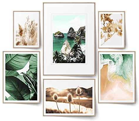 BLCKART Infinity Beige Love Poster Set Stilvolle Beidseitige Pampas Beach Poster Wohnzimmer Deko | 4X A3 | 2X A4 | ohne Rahmen (L | 4x A3 | 2x A4 | ohne Rahmen, Smaragd Green)