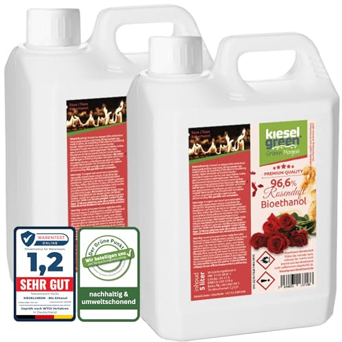 KieselGreen Bioethanol 10 Liter mit Duft für Ethanol-Kamin, viele Sorten - Bio Ethanol als Raumduft in vielen Duftnoten - Parfüm für Bio Ethanol Kamin Indoor oder Bioethanol (Rosenduft, 10L)