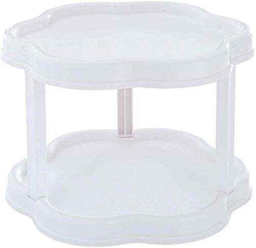 Condiment Storage Rack,2 Tier Turntable Cabinet Organizer, 360 Degree Rotating Spice Rack for Pantry Kitchen Display Stand -white
