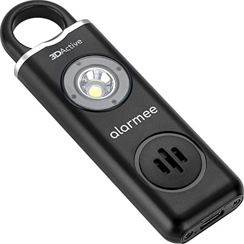3DActive Alarmee Rechargeable Personal Safety Alarm for Women, Teens & Elderly, Pocket Size 130dB Loud Siren with LED Light - Black