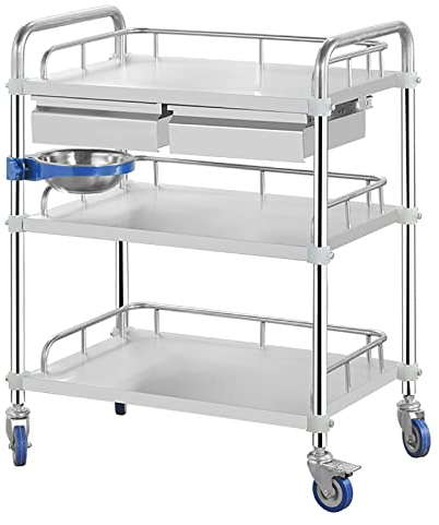 YYDM Laborwagen mit Schublade, Servierwagen Edelstahl, 2/3 Lage mit 360° Drehbarem Silentrad, Maximale Belastung 100 Kg, Geeignet für Labore, Zahnkliniken, Schönheitssalons usw (4 Größen)