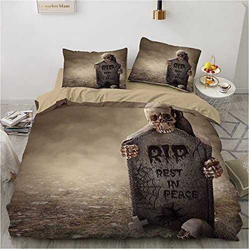 Luowei Bettwäsche Totenkopf 135x200cm Gothic Skull Halloween Bettbezug Set Weiche Microfaser Bettbezug und 1 Kissenbezug 80 x 80cm mit Reißverschluss