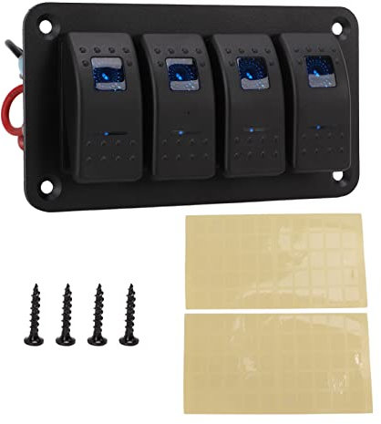 Pannello Interruttori Marino, Pannello in Alluminio per Interruttore a Bilanciere per Barche Marine, Pannello Interruttori a Bilanciere a 4 Gruppi Protezioni Multiple Retroilluminato a LED Blu IP65 Im