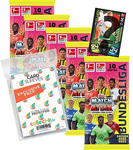 collect-it.de MY HOME OF CARDS + TOYS Exklusive Aufbewahrungshüllen im Bundle mit Topps Match Attax 2022/23-5 Booster + 1 seltene Nationalspieler Karte