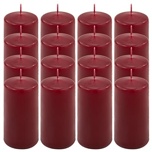 Nexos Weinrote Stumpenkerzen, Höhe 10 cm, Ø 5 cm, Brenndauer ca. 20 Stunden, Duftfrei, Set mit 16 Kerzen