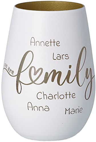 Goodtimes Windlicht We Are Family mit individuellen Namen Weiß & Gold