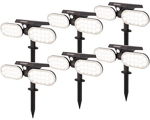 HOFTRONIC - Pato PIR - 6er LED Gartenstrahler Solar - mit Bewegungsmelder und Dämmerungsschalter - 6000K Tageslichtweiß - IP65 Wasserdicht - 300 Lumen - Erdspießstrahler
