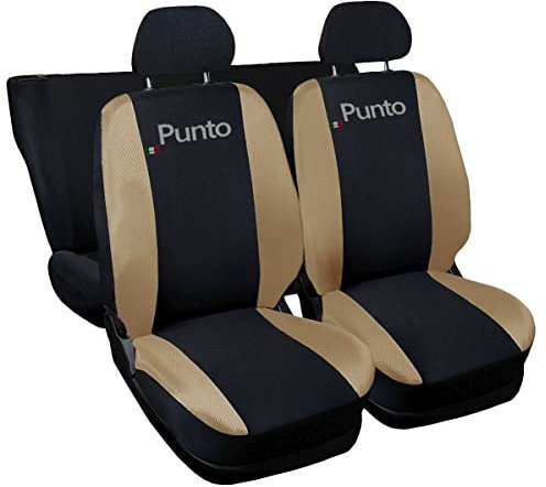 Auto Accessori Lupex | Coprisedili Auto Compatibili con Punto I e II serie 1993-2011, Colore Nero Beige, Made In Italy, Policotone, Nome Auto Ricamato, Fodere Sedili Anteriori e Posteriori