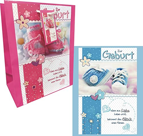 ILODA 12x Geschenktüten zur Geburt medium 17315 (6x für Mädchen und 6x für Jungen), Geschenktüte, Tüte Baby Geburt, Geschenktasche für Babys