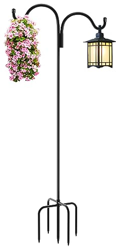 Gtongoko Doppelter Schäferhaken für den Außenbereich, 274 cm, Vogelfutterstation mit 5 Zinken, 1,6 cm dick, robust, verstellbar, Gartenhaken zum Aufhängen von Pflanzen, Laternen, Kolibri-Futterspender