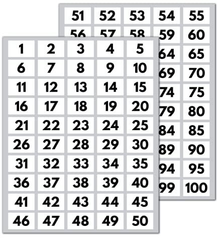 5 Set - Numeri Adesivi 1-100, Vinile Impermeabile - Nero, 40 x 25 mm