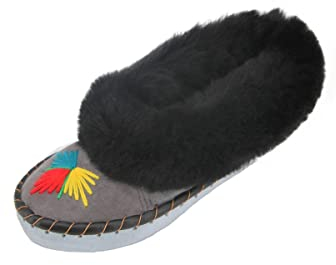 Hollert Damen Lammfell Hausschuhe Mokassin Hannah Schwarz Merino Schaffell Echtleder Fellschuhe warm Größe 41 EU