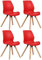CLP 4er Set Stuhl Luna Kunststoff I Stoff I Samt I Kunstleder I Lehnstuhl mit Holzgestell, Farbe:rot, Material:Kunststoff