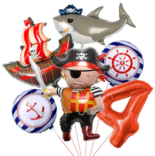 SNOWZAN Piratenschiff Ballon Piraten Kindergeburtstag Piratenschiff Luftballons Piratengeburtstag Piraten Geburtstagsdeko 4 Jahre Piraten Deko Kindergeburtstag Luftballons Piratenschiff Folienballon