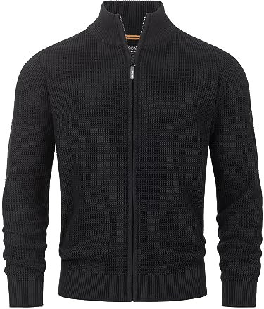 Indicode Herren INLayton Strickjacke mit Stehkragen und Reißverschluss | Cardigan Feinstrickjacke für Männer Black, XXL