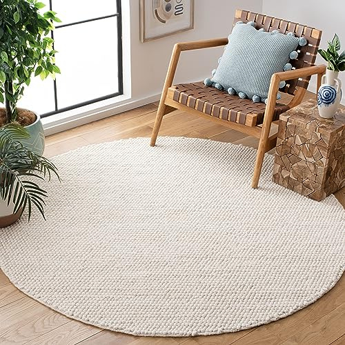 Safavieh Naturfaser Teppich für Wohnzimmer, Esszimmer, Schlafzimmer - Natural Fiber Collection, Kurzer Flor, Beige, 120 x 120 cm