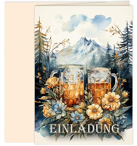10x Einladungskarten Bier Oktoberfest mit Umschlägen Klappkarten Einladung Männer Erwachsene Party Geburtstag Umschläge elegant Hochzeit Jubiläum 20 30 40 50 60 70 80 90 Oktoberfest